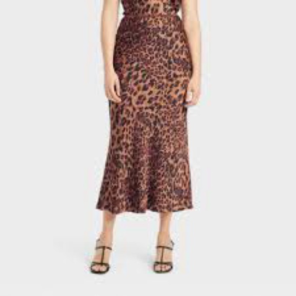 A New Day Women's Maxi Satin Slip Skirt Brown Leopard Print